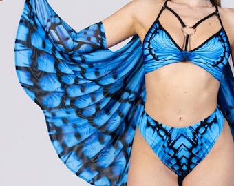 Blue Fairy Wings, Rave Accessories, Butterfly Wings Cosplay, Co ord Set, Fairy Rave Outfit, Festival Wear, Butterfly Cape, Wings for Adults