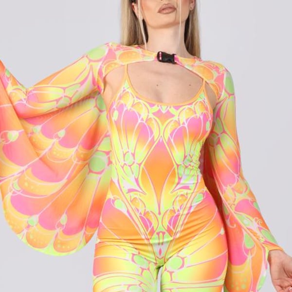 Yellow Pineapple Jumpsuit & Cape Set