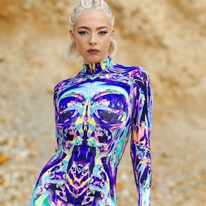 Burning Man Festival Costume, Rave Bodysuit Costume, UV Reactive Festival Clothing, Burning Man Outfits, Sci-fi Futuristic Halloween Costume