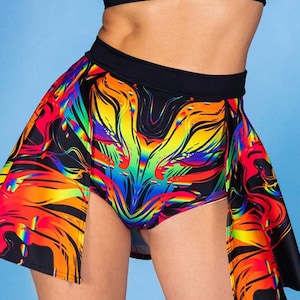 Rainbow Backside Shorts Skirt, rainbow skirt, pride shorts for women, pride rave outfit for women, rave wear, rave clothing, two piece set