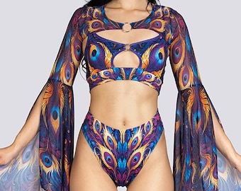 Purple Peacock High Cut Booty Shorts - Women's Festival Wear