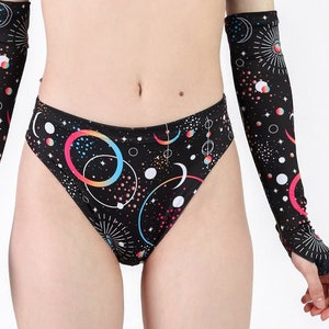 Black High Cut Booty Shorts, rave shorts, cheeky dance shorts, rave wear, celestial rave outfit, festival clothing for women