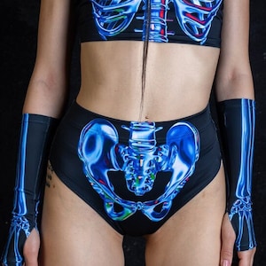 Blue Skeleton Booty Shorts, Halloween Rave Shorts, high waisted shorts for women, Halloween Rave Two Piece Set, Halloween Rave Outfit