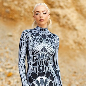 Sci Fi Halloween Costume, Full Body Women Halloween Costume,  Burning Man Costumes, Futuristic Black Costume, Burning Man Festival Outfits