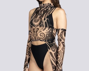 Desert Duster Mesh Crop Top - Rave Sheer Outfit