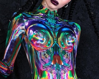 Disfraz cibernético para mujer, disfraz rave de Halloween, disfraces de pareja de Halloween, ropa cyberpunk, disfraz de cosplay de ciencia ficción, traje rave