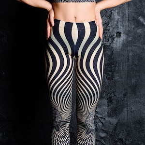 Psychedelic Printed Leggings, Striped Women Leggings, Festival