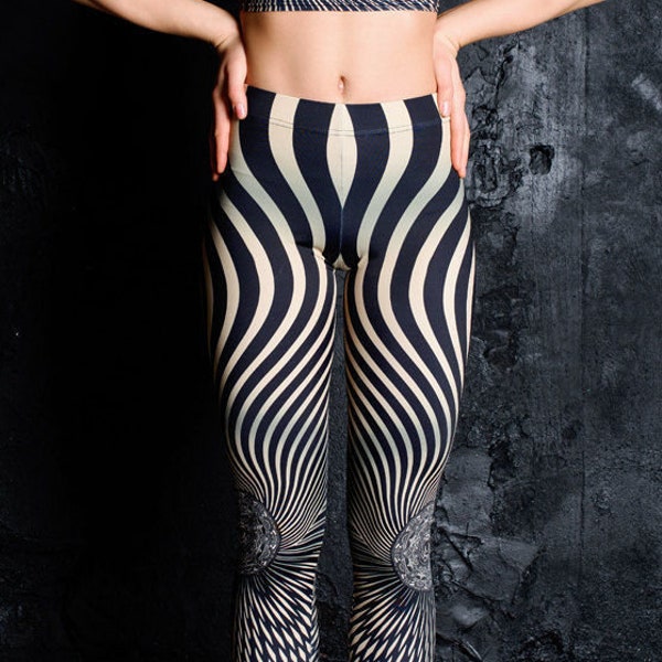 Psychedelic Printed leggings, Striped Women Leggings, festival clothing, Rave Outfit, Burning man, high waisted leggings, Festival Set