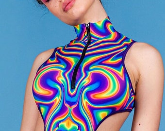 Rainbow Rave Costume for Women, rave catsuit, cutout bodysuit costume, pride jumpsuit, rave outfit, festival clothing, rave wear