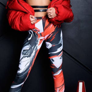 Anime Printed Leggings, Black Yoga Leggings, Workout Spandex Leggings, Japanese Leggings, Harajuku Clothing, Rave Wear, High Waisted Legging