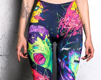 Festival legging, rave legging, psychedelische legging, bedrukte legging, legging voor dames, festival kleding, rave outfit