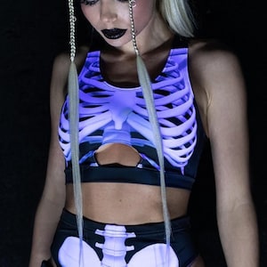 Skeleton Two Piece Halloween Costume, adult skeleton costume, rave Halloween matching outfit, rave clothing, Halloween couple costumes
