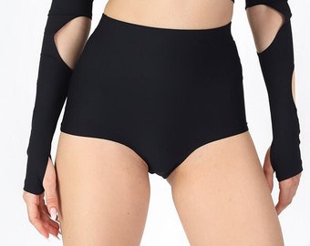 Schwarze Booty Shorts, Rave Booty Shorts, sexy Festival Shorts, Pole Dance Kleidung, Festival Kleidung, Rave Böden, schwarzes Rave Outfit