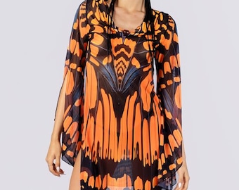 trippy mesh dress Trippy Print Mesh Mock Neck Mini Dress