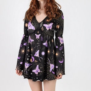 Black Butterfly Dress With Bell Sleeves Side View