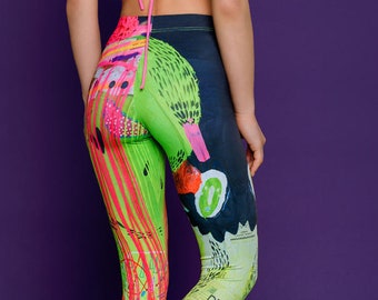 Tie Dye Leggings, green leggings, printed leggings, yellow leggings, rave outfit, workout leggings, yoga leggings, kawaii clothing