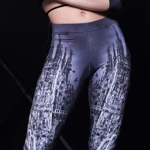 Cathedral Gothic Leggings, printed yoga leggings, witch clothing, goth clothing, high waisted leggings, plus size leggings women, Halloween