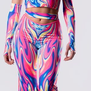 Pink Cut-Out Flare Pants, Cute Rave Outfit, Trippy Rave Pants, Festival Women Pants, Festival Set, 2 Piece Matching Set, Festival Wear
