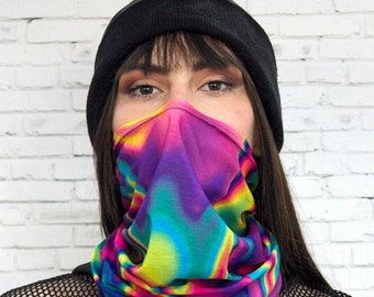 Liquid Neck Gaiter, rainbow neck gaiter, tube scarf, neck gaiter bandana, breathable neck gaiter, running neck fleece, rave accessories