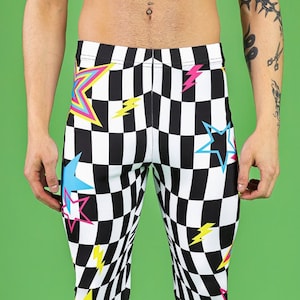 Karierte Leggings für Männer, bedruckte Leggings mit Sternen, Pride Leggings für Männer, coole Spandex Leggings, Rave Co-Ord Set, Rave Outfit