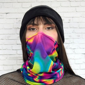 Liquid Neck Gaiter, rainbow neck gaiter, tube scarf, neck gaiter bandana, breathable neck gaiter, running neck fleece, rave accessories