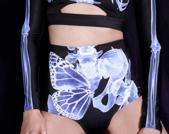 Skeleton Booty Shorts, High Waisted Shorts, Sexy Halloween Costume, festival shorts, Pole Dance Wear, Rave Outfit, Rave Set, Aerial Costume