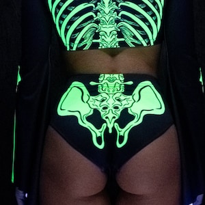 Skeleton Booty Shorts, Spandex High Waisted Shorts, Halloween Shorts Women, Pole Dance Wear, Halloween Rave Outfit, Sexy Skeleton Costume