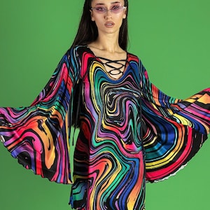 Rainbow Bell Sleeve Dress Front View
