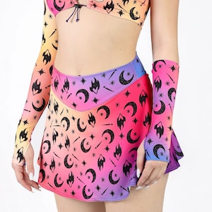 Rave Skirt, high waisted spandex skorts, festival skirt set, goth rave bottoms, rave skirt outfit, Matching 2 Piece Set, edm festival outfit