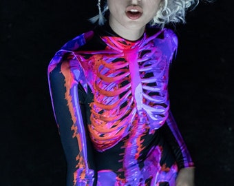 Pink Skeleton Costume, Glow in the Dark Costume, Adult Halloween Costume Womens, Couple Halloween Costume, Sexy Skeleton Bodysuit, Catsuit