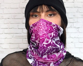 Pink Mandala Neck Gaiter, bandana neck gaiter for women, cooling neck gaiter, tube scarf, neck fleece, protective neck gaiter mask
