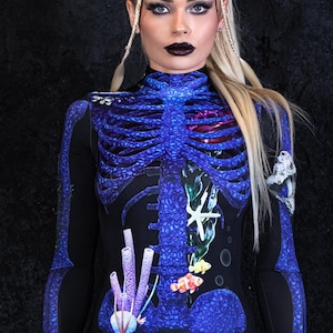 Blue Skeleton Costume for Women, aerial skeleton costume, skeleton bodysuit, Halloween adult costume,  spandex skeleton catsuit