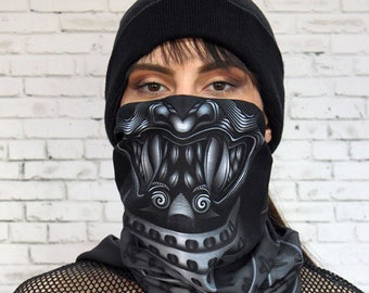 Samurai Neck Gaiter, black neck gaiter for men, Halloween neck gaiter bandana, cooling neck gaiter, UV neck gaiter, buff neck gaiter