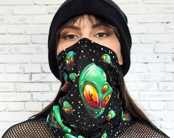 Alien Neck Gaiter, black neck gaiter, cooling neck gaiter, UV neck gaiter for men, women neck gaiter face cover, accessory, DevilWalking
