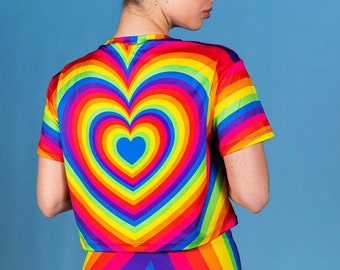 Pride Cropped Tee, crop top t shirt, pride shirt, rainbow t shirt, polyester tshirts for women, rave t shirt, summer tee, pride outfit