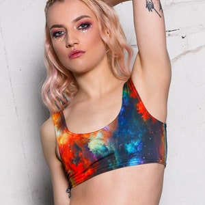 Galaxy Crop Tops for Women, plus size galaxy top, festival galaxy cropped top, rave set, festival outfit, galaxy bra top, rave wear