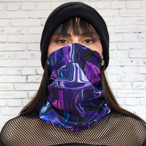 Purple Liquid Neck Gaiter, neck gaiter bandana, buff neck gaiter, summer neck gaiter, purple UV neck gaiter, festival clothing