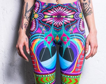 Psychedelic Leggings, spandex leggings, festival leggings, festival clothing, rave outfit, Burning Man, high waisted leggings for women