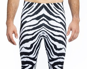 Zebra-Leggings für Männer, Animal-Print-Leggings, schwarz-weiße Leggings für Männer, Burning Man-Outfits, Männer-Rave-Leggings, Festival-Leggings