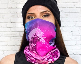 Wave Neck Gaiter, maschera ghetta collo rosa, ghetta collo carina per le donne, sciarpa tubolare, ghetta collo bandana, maschera viso ghetta collo, ghetta collo uv