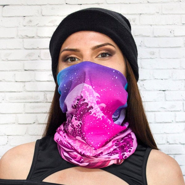 Wave Neck Gaiter, masque de cache-cou rose, joli cache-cou pour femme, écharpe tube, cache-cou bandana, masque facial cache-cou, cache-cou uv