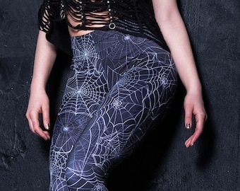 Spider Web Leggings, Black Gothic Leggings, Goth Leggings for Women, Witch  Clothing, Goth Clothing, High Rise Leggings, Plus Size Leggings 