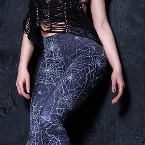 Spider Web Leggings, Black Gothic Leggings, Goth Leggings for