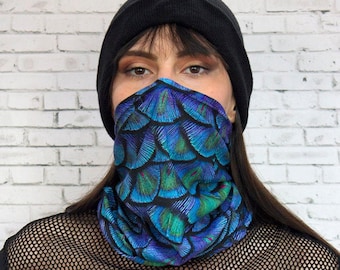 Feather Neck Gaiter, lightweight neck gaiter, cool neck gaiter, neck gaiter bandana mask, tube scarf, neck fleece, neck gaiter women