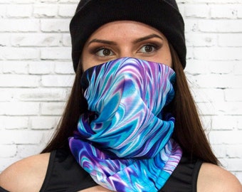 Blue Liquid Neck Gaiter for Women, buff neck gaiter, UV neck gaiter, cooling neck gaiter, face mask adults, rave outfits, fleece neck warmer