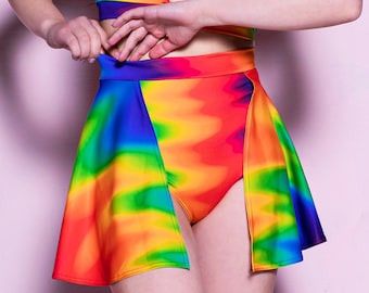Backside Shorts Skirt, Rainbow Skirt, Pride Shorts for Women, Rainbow Booty Shorts, High Waisted Colorful Cheeky Shorts, Pride Outfits, LGBT
