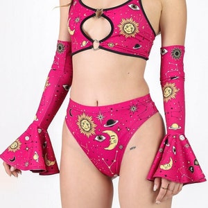 Celestial Shorts, pink booty shorts, rave shorts set for women, high-rise spandex shorts, festival 2-piece set, rave outfit, rave clothing