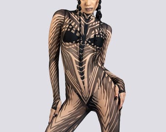 Grid Pattern Mesh Costume - Dune Outfit for Festivals