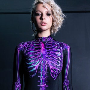 Purple Skeleton Costume, Glow in the Dark Costume, Halloween Costume Womens, Adult Halloween Costume, Skeleton Bodysuit, Plus Size Costumes