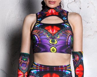 Festival Cut Out Crop Top, rave top, rave wear, psy trance tops, cropped tops for women, pole dance wear, festival clothing, rave set